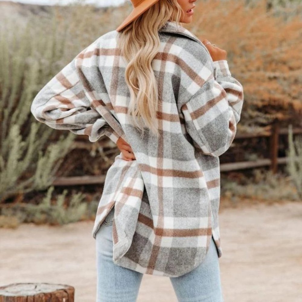 Casual Plaid Print Button front Shacket Jacket - Picture 2 of 4
